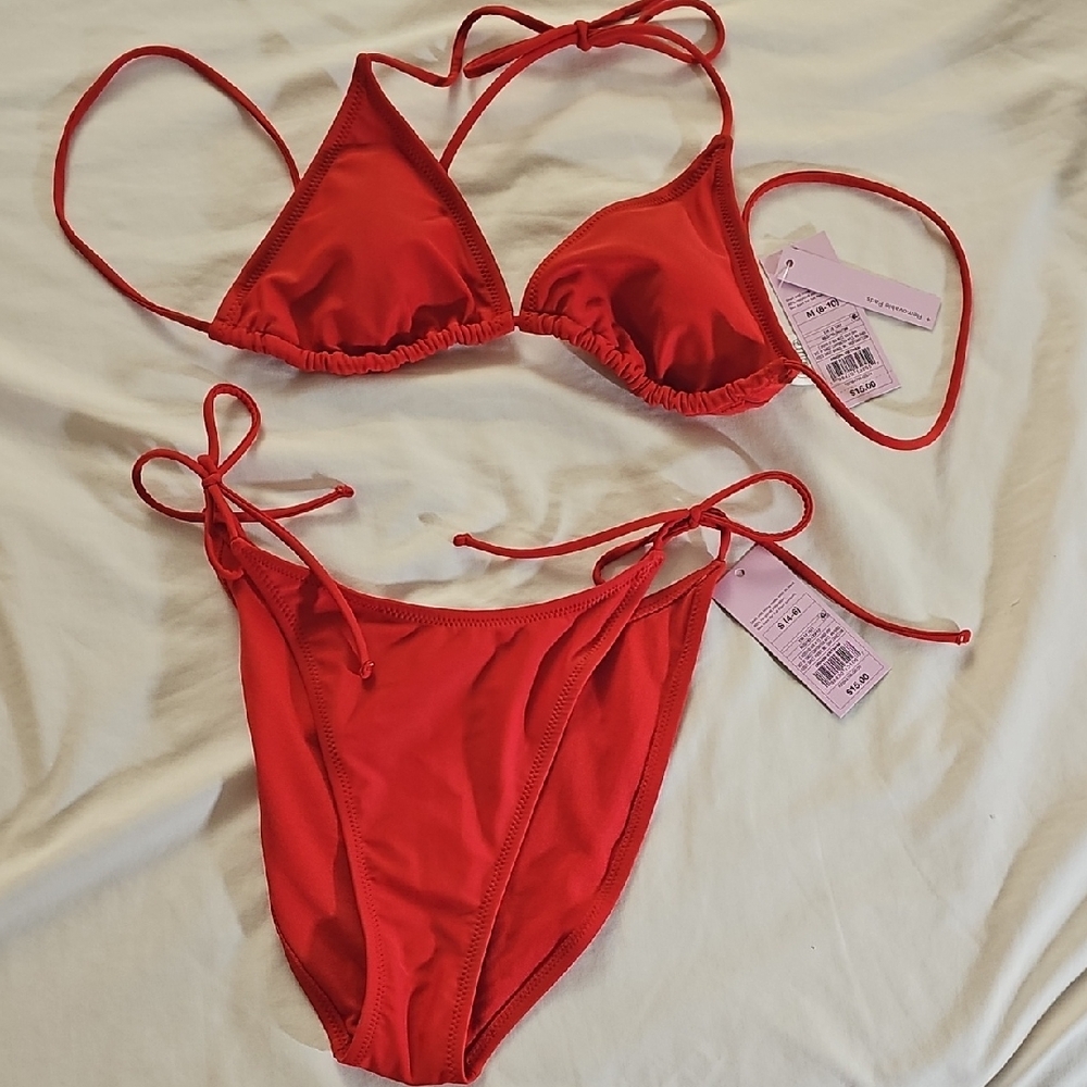 Red Triangle Bikini Set S bottom and M top